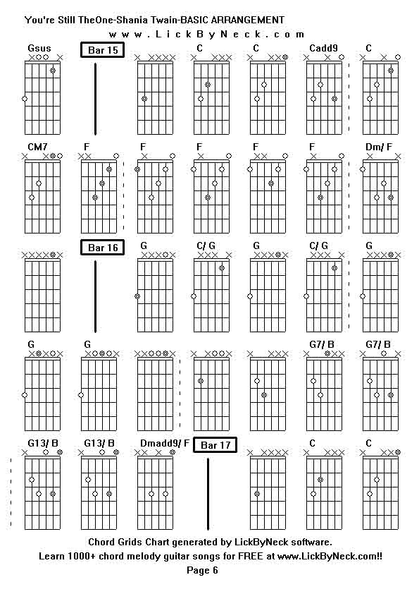 Chord Grids Chart of chord melody fingerstyle guitar song-You're Still TheOne-Shania Twain-BASIC ARRANGEMENT,generated by LickByNeck software.